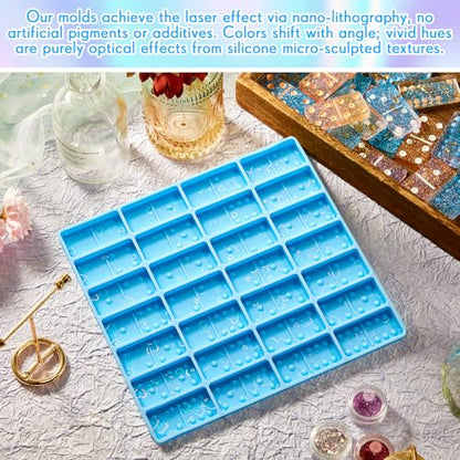 Patelai Domino Mold for Resin Domino Mold for Epoxy Candy Clay Chocolate Mould 28 Cavities Silicone Mould Pendant Epoxy Cake Jewelry Making Tool (Holographic, Blue) - size: Holographic