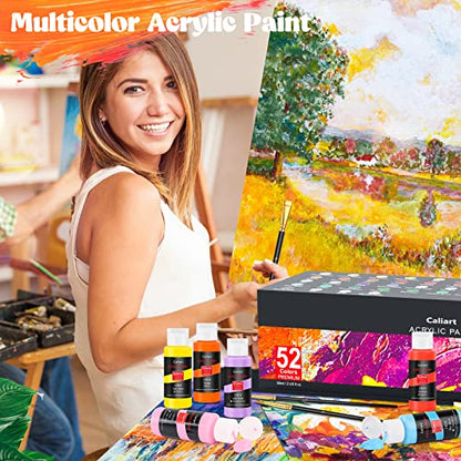 Caliart Acrylic Paint Set, 52 Colors Art Supplies Craft Paints for Adults Artists, Canvas Ceramic Rock Painting Kit