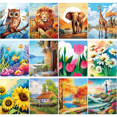 Sherr 12 Pcs Pre Drawn Canvas Pre Printed Canvas for Adults Sip and Paint Party Canvases Painting Kit for Summer Easter Mother's Day Party Favor(Mixed Styles,8 x 10 Inch) - size: 8 x 10 Inch, style: Mixed Styles