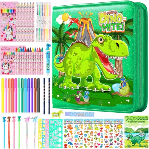 DOKKIA Fruit Scented Coloring Pens Markers Set 65 PCS Art Craft Drawing Case - Washable Kits Pencil,Gel Pen,Crayon&Coloring Book Supplies Dinosaur Dino Green - color: Dinosaur Dino Green