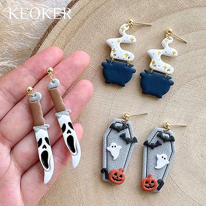 KEOKER Polymer Clay Cutters Halloween, Clay cutters for Halloween Earrings Making, 10 Shapes Halloween Clay Earrings Cutters, Ghost Halloween Clay Earring Cutters (Earrings Clay Cutters 2) - color: Earrings Clay Cutters 2