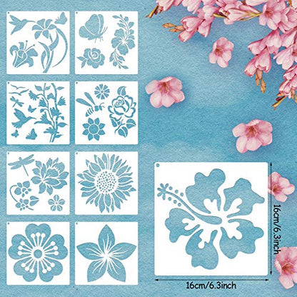 Zonon 16 Pieces Stencils for Painting, Reusable Large Butterfly Hummingbird Sunflower Stencil with Metal Open Ring, DIY Craft Templates for Spring Summer Wood Wall Canvas Home Decor(6.3 x 6.3 Inch) - size: 6.3 x 6.3 Inch