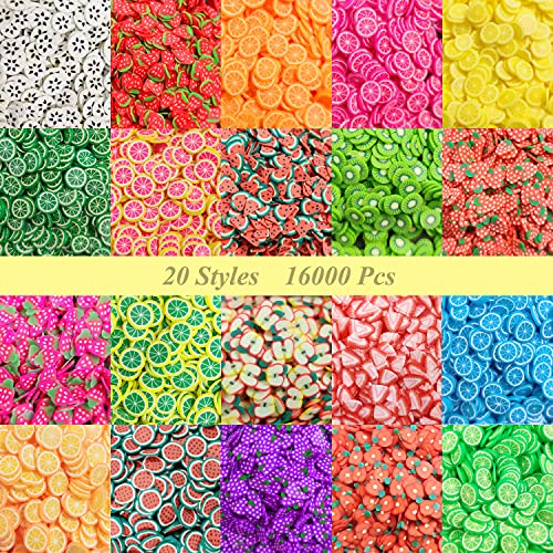 20000 pcs (20 Styles) Fruit Clay Slices Charms, VEINARDYL Nail Art Slices 3D Polymer Clay for DIY Crafts Resin Slime Making Cellphone Decoration - color: Fruit theme - 20000pcs