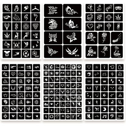 ChurlChurl 575pcs Temporary Tattoo Stencils, 20 Sheets Henna Tattoo Stencil Kit for Women Man Face Body Paint DIY Art Reusable Glitter Tattoo Stencils Pack