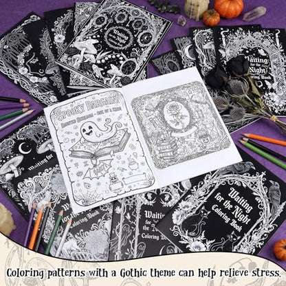 Liliful 24 Pcs Gothic Dark Romantic Coloring Book Bulk Intricate Noir Illustration Books, Ideal for Leisure Relaxation, Gothic Enthusiast Gifts & Atmospheric Creative Activities - style: Gothic