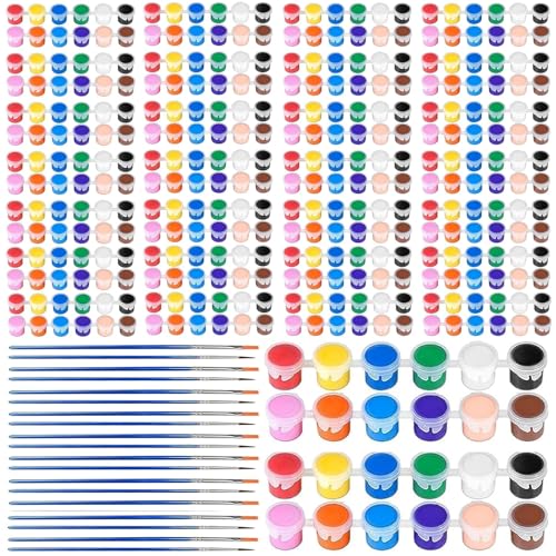DUA MAIGA 420Pcs Washable Acrylic Paint for Kids Arts and Crafts, 30 Gouache Watercolor Paint Sets of 12 Colors for Party Classroom Painting Supplies, 30 Flat and 30 Pointed Brushes - color: Color-01（420 PCS)