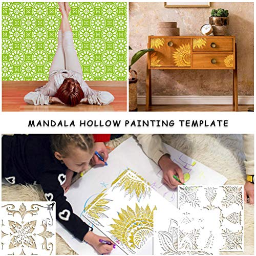 9 Pcs Mandala Stencils for Painting, 12x12 Inch Reusable Large Layering Stencils for Crafts Painting on Wood Floor Window Art Scrapbook Drawing Decoration - style: Large Mandala Stencils