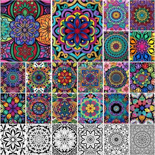 Zhanmai 48 Pack Velvet Coloring Posters Fuzzy Velvet Coloring Posters DIY Crafts for Kids Color Your Own Poster Bulk for Holiday School Home Party Activities (Mandala) - style: Mandala