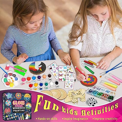 klmars Kids Wooden Painting Kit-Glow in The Dark-Arts & Crafts Gifts for Boys Girls Ages 5-12-Craft Activities Kits - Creative Art Toys for 5, 6, 7, 8, 9, 10, 11 & 12 Year Old Kids - color: Glow in the Dark