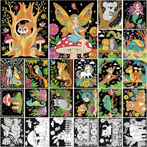 Zhanmai 48 Pack Velvet Coloring Posters Fuzzy Velvet Coloring Posters DIY Crafts for Kids Color Your Own Poster Bulk for Holiday School Home Party Activities (Forest) - style: Forest