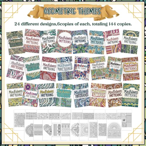 Liliful 24 Pcs Mindfulness Geometric Theme Coloring Book Bulk – Intricate Pattern & Mandala Coloring Books for Stress Relief, Ideal for Adult Relaxation, Gift Fillers & Self-Care Activities - style: Mindfulness