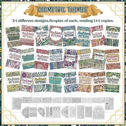 Liliful 24 Pcs Mindfulness Geometric Theme Coloring Book Bulk – Intricate Pattern & Mandala Coloring Books for Stress Relief, Ideal for Adult Relaxation, Gift Fillers & Self-Care Activities - style: Mindfulness