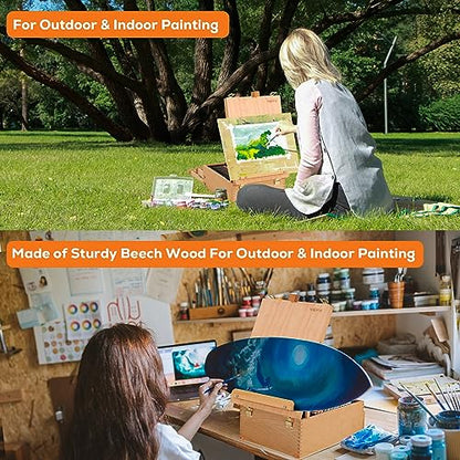 VISWIN Large Tabletop Easel Box with 3 Storage Drawers, Adjustable Portable Beech Wood Desktop Easel for Painting, Drawing, Plein-Air Art Sketchbox for Adults, Artists, Beginners, Hold Canvas to 25"