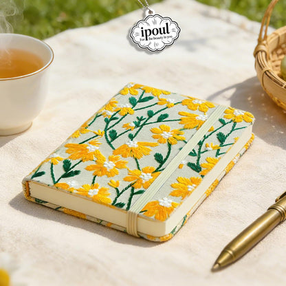 Daisy Gifts for Women, Flower Embroidered Journal, Pocket Sketchbook, A6, Small Unlined Notebook 4x6, Hardcover, Lay Flat, Elastic Band, Cute Notebooks, Pretty Journal, Yellow Daisy - color: A6-Band-Yellow, style: Plain