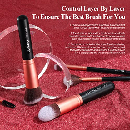 Makeup Brushes BS-MALL Premium Synthetic Foundation Powder Concealers Eye Shadows Makeup 14 Pcs Brush Set, Rose Golden, with Case - color: Rose Golden