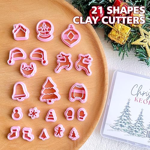 KEOKER Christmas Clay Cutters, Christmas Clay Cutters for Jewelry Making, 21 Shapes Christmas Clay Earrings Cutters, Christmas Polymer Clay Cutters (All) - color: ALL
