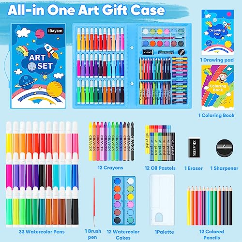 iBayam Coloring Set for Adult, Cute Preppy Stuff, 149-Pack Sketching Drawing Supplies Kits Painting Kits Art Set, Drawing Pad, Coloring Book, Crayons, Pastels, Pencils, Pens - color: Blue