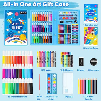 iBayam Coloring Set for Adult, Cute Preppy Stuff, 149-Pack Sketching Drawing Supplies Kits Painting Kits Art Set, Drawing Pad, Coloring Book, Crayons, Pastels, Pencils, Pens - color: Blue