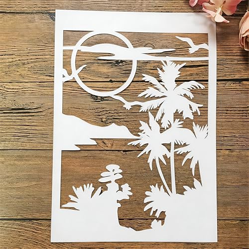 TIAMECH A4 Reusable Moon Tree Stencil for Painting | Night Scene Birds Layering Template, DIY Wall Art, Wood Furniture, Scrapbook & Crafts (8.3x11.7inch) - style: Moon Tree