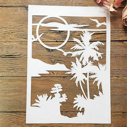 TIAMECH A4 Reusable Moon Tree Stencil for Painting | Night Scene Birds Layering Template, DIY Wall Art, Wood Furniture, Scrapbook & Crafts (8.3x11.7inch) - style: Moon Tree