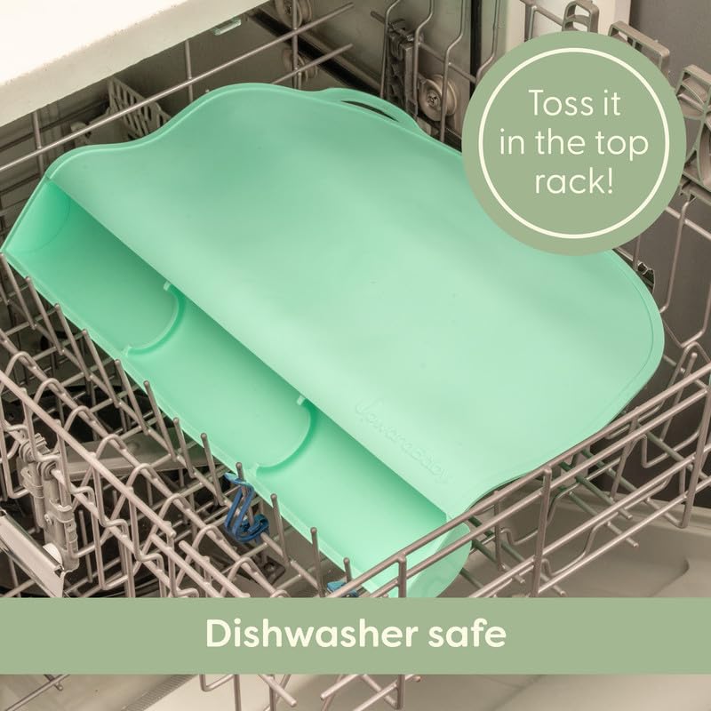 UpwardBaby Rectangular Silicone Placemat - Suction Food Catcher for High Chair & Kids, Non-Slip Washable Table Mats, Travel Toddler Placemat & Baby-Led Weaning Supplies, Mint - style: Food-Catching - Mint