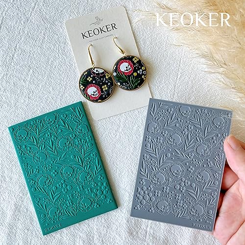 Keoker Texture Sheets for Polymer Clay, Clay Texture Mat for Making Earrings Jewerly, Halloween Polymer Clay Earrings Tools (No.3) - color: Fall polymer clay texture sheets 3