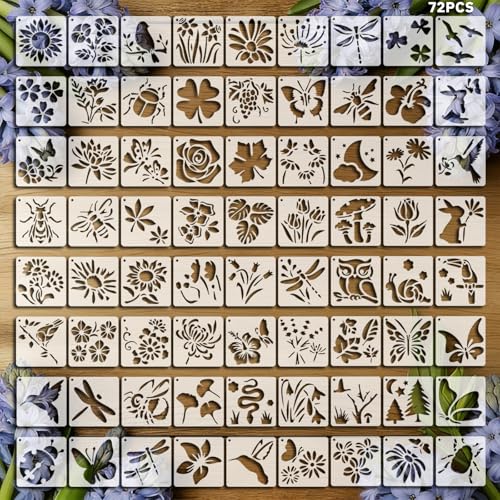72 Pcs Butterfly Flower Stencils for Painting Set, Reusable Botanical Leaf Dragonfly Plants Painting Templates - Stencil Crafts Drawing Templates for DIY Scrapbook, Home Wall Murals, Canvas Wood Signs - style: Butterfly Plants