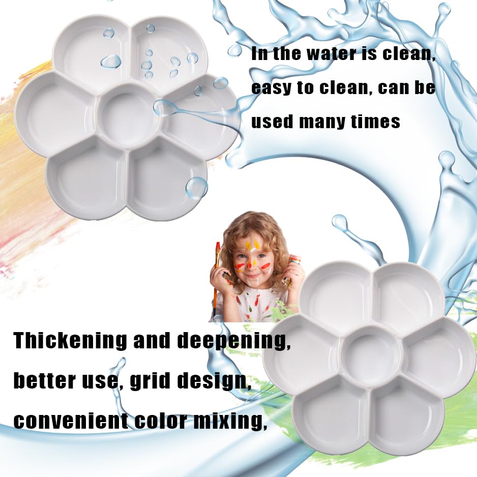 7-Well Flower Mixing White Ceramic Artist Paint Palette Tray for Watercolor Gouache Acrylic Oil Paintin (3")