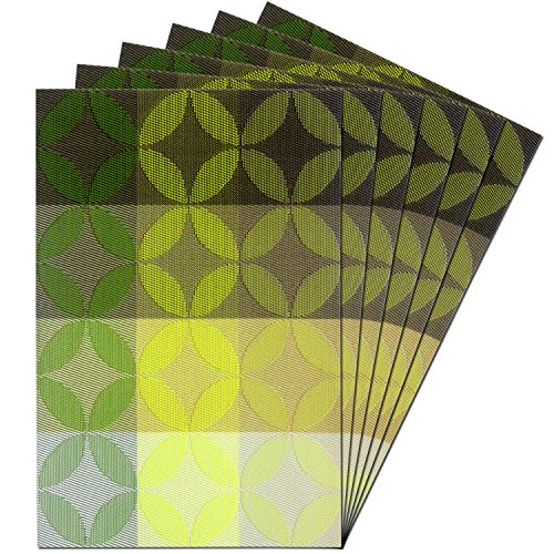 6 Pcs Kitchen PVC Placemats - Dining Room Heat Insulation Stain-resistant Eat Mats for Table - Rectangle Washable Non-slip Decor Jacquard Woven Plastic Vinyl Simple Style Place Mats,Green - color: Green, size: Set of 6