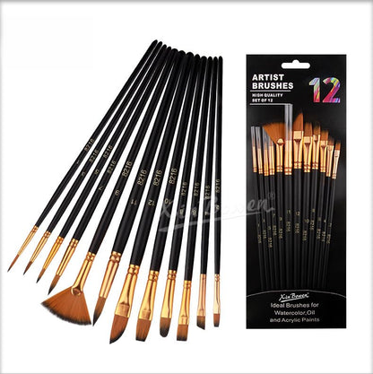12-Piece Artist Paint Brush Set, Synthetic Filbert Comb and Detail Brushes for Acrylic Watercolor & Oil Painting, Professional Art Supplies for Canvas Texture Work