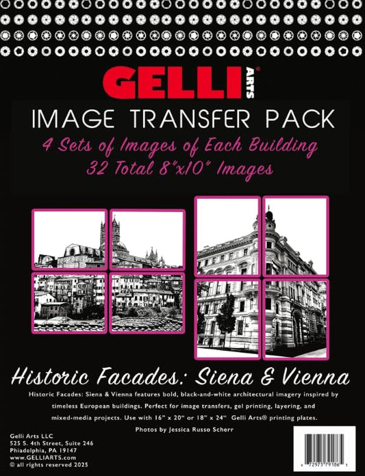 Gelli Arts Image Transfer Printables Pack – Collage Art & Texture Sheets for Gel Printing, Mixed Media, Scrapbooking & DIY Crafts – 30 Printable 8x10 Images – Historic Facades (Sienna & Vienna) - color: black and white, multiple colors