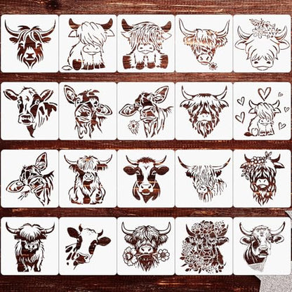 Junkin 20 Pcs Stencil for Painting Stencil Reusable DIY Drawing Template Motivational Art for Crafts Home Decor on Wood, Canvas, Paper, Fabric, Walls, Furniture(Cow) - style: Cow