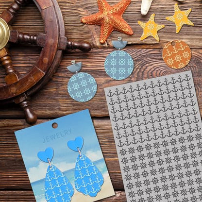 Anchor Polymer Clay Texture Mat - Summer Navigation Rudder Texture Sheet for Polymer Clay Jewelry Making, Earring Charms, DIY Craft Supplies - style: marine anchor