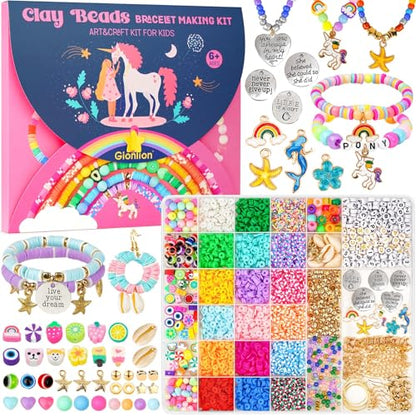 Gionlion Bracelet Making Kit for Girls 8-12, Arts and Crafts for Jewelry Making Supplies Kit with 198Pcs Letter Beads, Unicorn/Mermaid DIY Birthday Gifts - style: Girly Gift