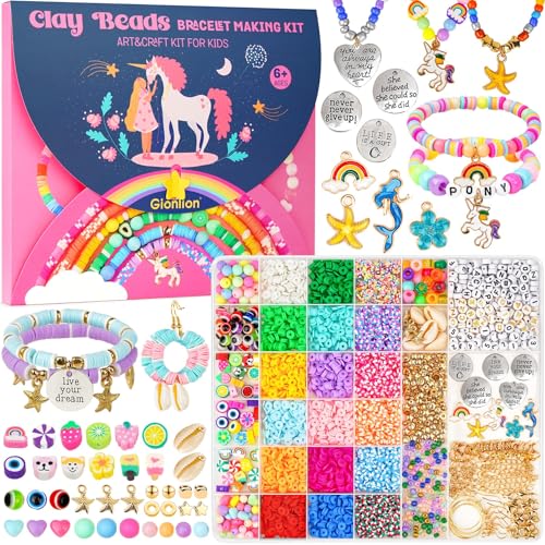 Gionlion Bracelet Making Kit for Girls 8-12, Arts and Crafts for Jewelry Making Supplies Kit with 198Pcs Letter Beads, Unicorn/Mermaid DIY Birthday Gifts - style: Girly Gift