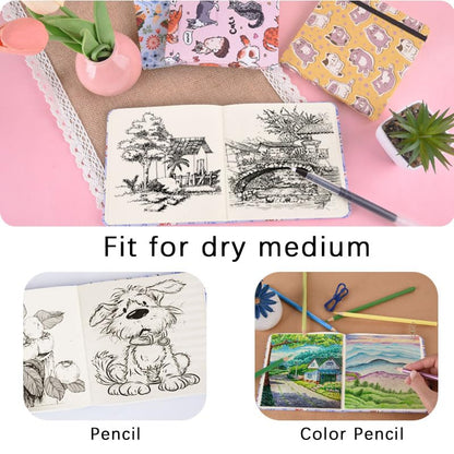 qianshan 4.8" x 4.8" Hardcover Sketchbook,Small Mixed Media Sketch Pad,96 Sheets 80gsm Acid-Free Artist Travel Journal Pocket Blank Notepad for Adults Drawing Painting,Art Supplies.Purple Bow Cat - color: 80gsm Cloth-purple bow cat