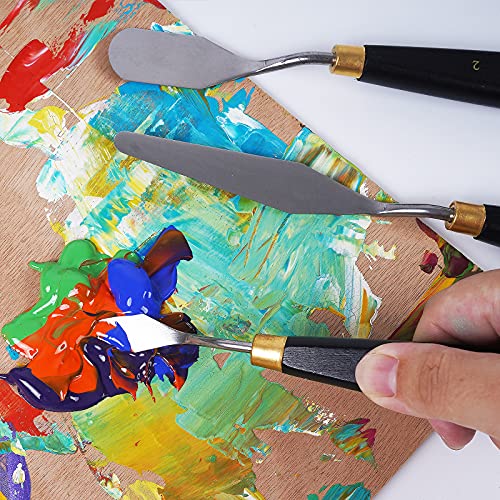 conda Palette Knife Painting Stainless Steel Spatula Palette Knife Oil Paint Metal Knives Wood Handle (Black 5 Piece)
