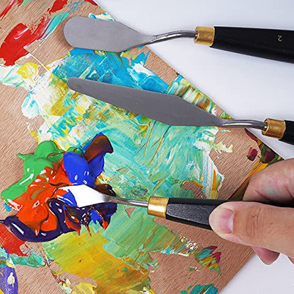 conda Palette Knife Painting Stainless Steel Spatula Palette Knife Oil Paint Metal Knives Wood Handle (Black 5 Piece)