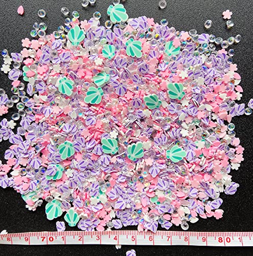 EHOPE Fake Sprinkles Resin Sprinkles Fake Candy Sprinkles Clay Sprinkles Polymer Sprinkles Polymer Clay Slices for Nail Art DIY Crafts Cake Phone Case(40G-Green Shell+Pink Cherry Blossom-44) - color: 44-Green Shell+Pink Cherry Blossom