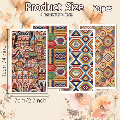 OLYCRAFT 24Pcs Ethnic Patterns Clay Transfer Paper 4 Design Colorful Transfers Paper for Polymer Embroidery Pattern Polymer Clay Transfer Sheets Small Ceramic Decal for Clays Earrings Jewelry Making - color: Ethnic