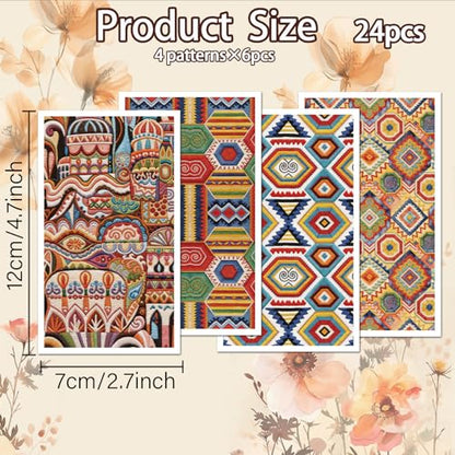 OLYCRAFT 24Pcs Ethnic Patterns Clay Transfer Paper 4 Design Colorful Transfers Paper for Polymer Embroidery Pattern Polymer Clay Transfer Sheets Small Ceramic Decal for Clays Earrings Jewelry Making - color: Ethnic