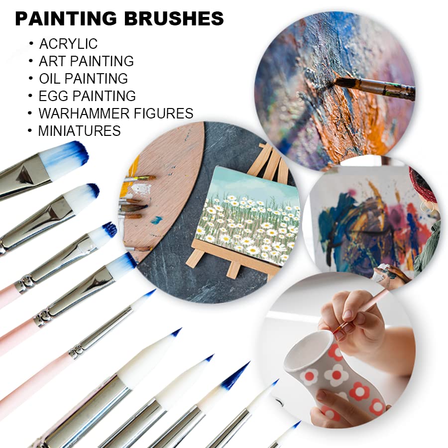 HIMI Little Bird Paint Brushes Set 5 Pcs for Acrylic Oil Gouache Paint，1 Wide Brush, 3 Fan Brush,1 Liner Brush, Interesting Designed Nice Gift for Art hobbyist Beginners Artists (Pink,5 Pcs) - color: Pink