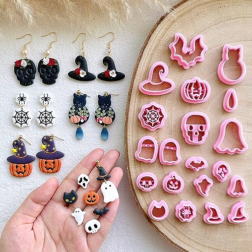 KEOKER Halloween Polymer Clay Cutters, Clay cutters for Halloween Earrings Making, 20 Shapes Halloween Clay Earrings Cutters, Pumpkin Clay Cutters For Polymer Clay Jewelry (ALL 1) - color: ALL 1