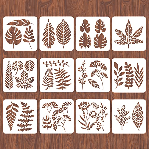 INFUNLY 12PCS Leaf Wall Stencils Reusable Plant Pattern Stencils Painting Templates 6X6 for Walls Card Making Wood Furniture Nursery Bedroom Christmas Decor - color: Leaf Stencils