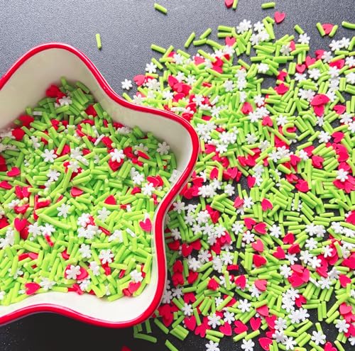 EHOPE Fake Sprinkles Resin Sprinkles Fake Candy Sprinkles Clay Sprinkles Polymer Sprinkles Polymer Clay Slices for Nail Art DIY Crafts Cake Phone Case(40G-Green Sugar granules+ Heart-18) - color: 18-Green Sugar granules+ Heart