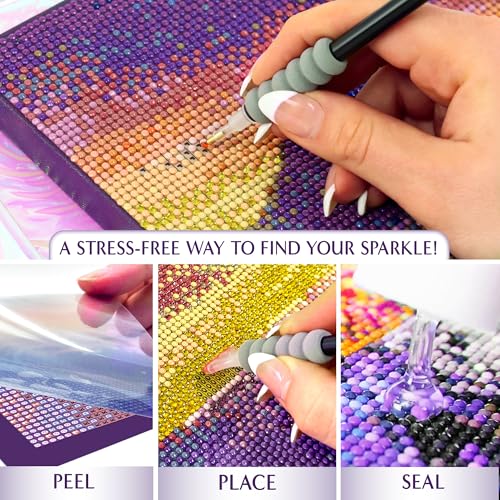 ArtSkills Diamond Painting Kit, Diamond Art on Framed Canvas with Gem Storage Case and Accessory Kit, Purple Mountains, 3 Stretched Canvas Panels, 14” x 7” Each - color: Purple Mountains
