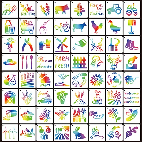64 Pieces Stencils for Painting, Small Reusable Farmhouse Stencil, Art Craft Template for Painting on Wood, Wall, Fabric, Rock, Chalkboard, Sign, DIY Art Scrapbook Projects(Farm) - style: Farm