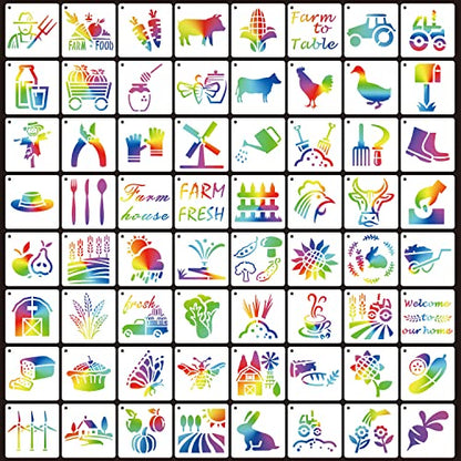 64 Pieces Stencils for Painting, Small Reusable Farmhouse Stencil, Art Craft Template for Painting on Wood, Wall, Fabric, Rock, Chalkboard, Sign, DIY Art Scrapbook Projects(Farm) - style: Farm