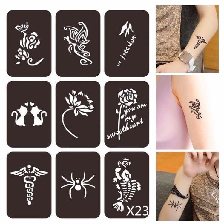 12 Sheets Henna Tattoo Stencil Kit – Reusable Mehndi Templates for Hands, Face, Ankles & Body – Temporary Tattoo Stickers for Bride, Women, Kids & Adults – Airbrush & Body Paint Supplies