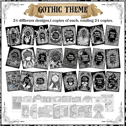 Liliful 24 Pcs Gothic Dark Romantic Coloring Book Bulk Intricate Noir Illustration Books, Ideal for Leisure Relaxation, Gothic Enthusiast Gifts & Atmospheric Creative Activities - style: Gothic
